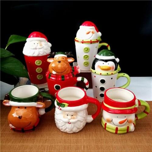 Christmas Celebration Elk Ceramic Water Cup Creative Personality Santa Claus Mug Reindeer Gift Cup Snowman Coffee Cup