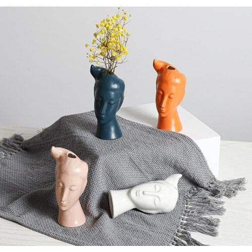 Nordic Modern Human Face Ceramics Vase Home Decoration Accessories Flower Vases Head Shape Table Vase for Wedding Decorations