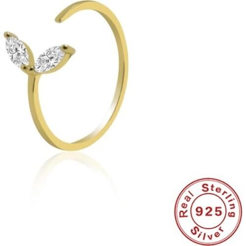 AIDE Leaf Flower Shape Zircon Rings for Women Wedding Party Opening Adjustable Finger Ring Silver 925 Jewelry bague femme