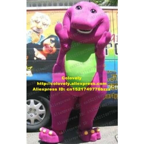 Happy Pink Barney & Friends Dinosaur Dino Mascot Costume Adult Size With White Even Tooth Bright Black Small Eyes No.6733 FS