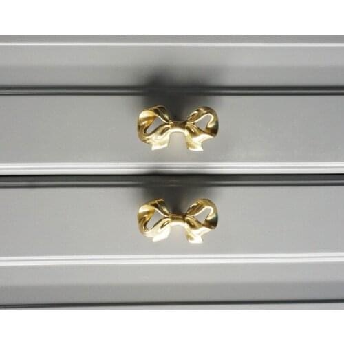 Nordic Bow Brass Drawer Knobs Wardrobe Door Single Hole Furniture Handle Gold Button Cabinet Cupboard Pulls Small Handle