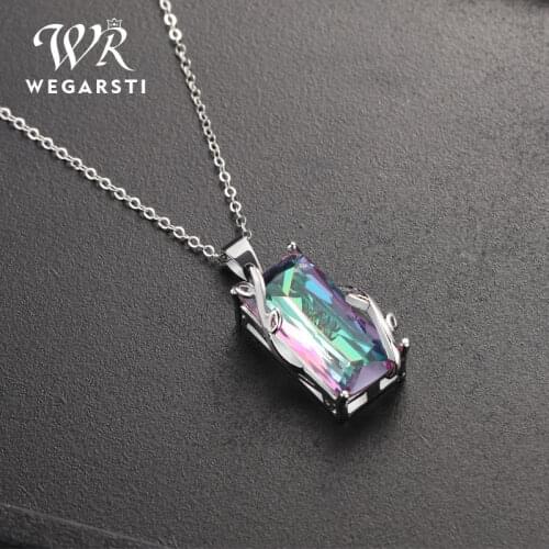 WEGARSTI Silver 925 Jewelry Natural Colour Topaz Necklaces For Women With Rectangle Pendant Wedding Party Fine Jewelry Hot Sale