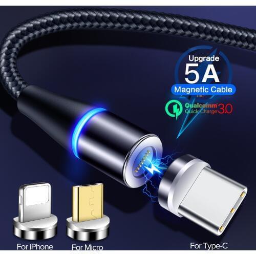 3-in-1 new 5A magnetic charging cable fast charging 3.0 micro C type 360 blind punching universal usb cable