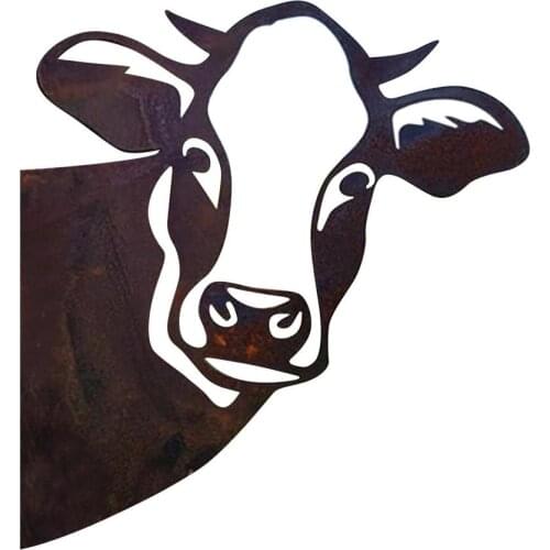 Metal Peeping Cow Outdoor Garden Ornaments Art Farm Yard Wall Tree Pendant Cattle Decoration Garden Statues Sculptures 2021 New