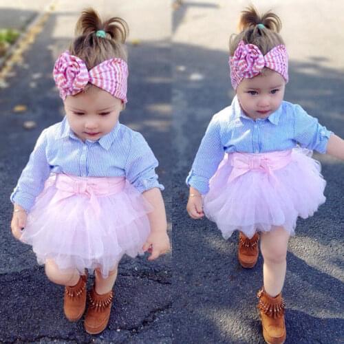 Fashion 2Pcs Toddler Kids Baby Girl Princess Clothes Stripe Long Sleeve T-shirt Top Lace Tutu Skirt Dress Outfits
