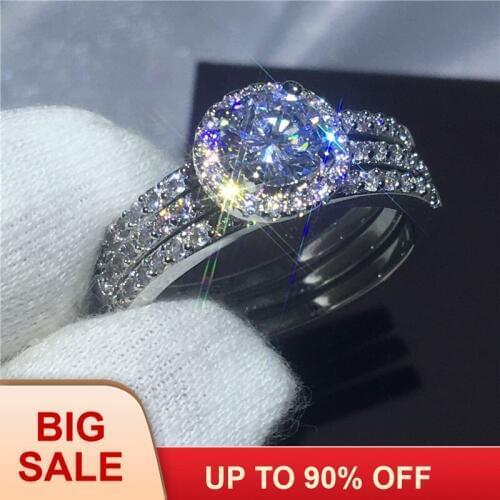 Sparkling Fashion rings 5A zircon stone 3-in-1 Engagement wedding band ring for women men White Gold Filled Female Bijoux