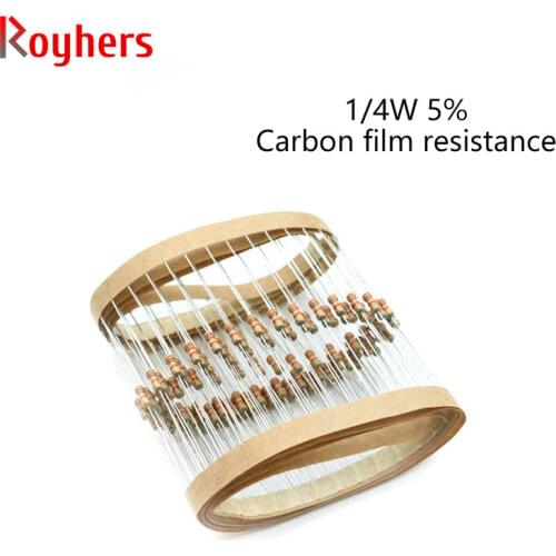 100Pcs 1/4W Carbon Film Resistor Set 0R-22M 5% Tolerance 43R 51R 56R 82R 100R 150R 200R 220R 270R 2 Ohm Electronics Resistance