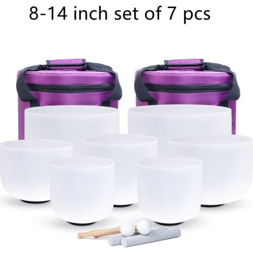 Set of 7pcs 8" -14" Note C D E F G A B Frosted Quartz Crystal Chakra Singing Bowls with Free cases