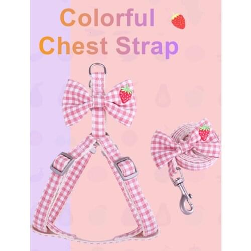 Dog Chest Strap Lovely Plaid Harness Bow Nylon Towing Rope Leash Set Adjustable Soft Cute Fruit Bow-knot For Spitz Yorkshire