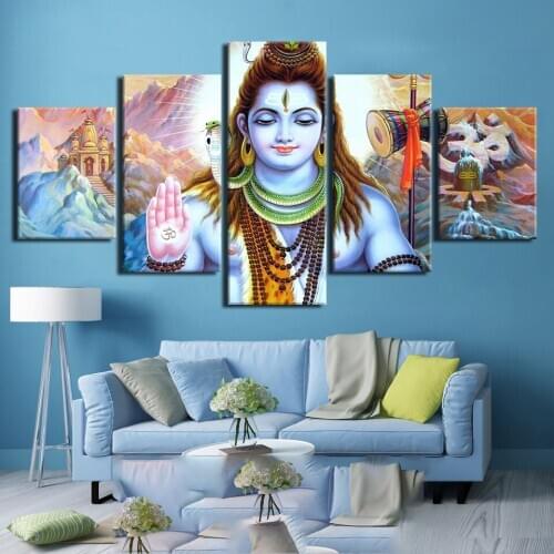 Wall Art Print Painting Home Decor 5 Pcs Hindu God Lord Parvati Shiva Abstract Poster Modular Pictures Modern Living Room