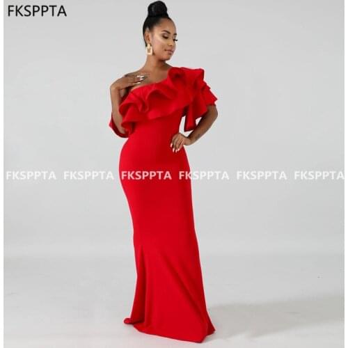 One Shoulder Red Mermaid Prom Dresses 2021 Ruffles Satin Long Formal Dress For Black Girls Plus Size Prom Gowns Robe De Soiree