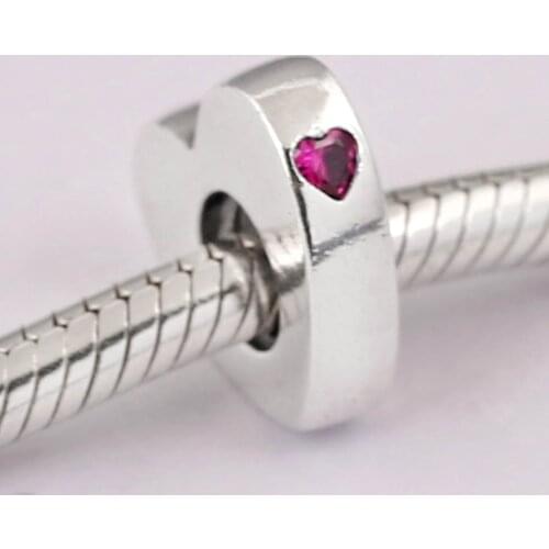 Original You & Me Two Hearts With Red Cubic Zirconia Spacer Beads Fit 925 Sterling Silver Charm Bracelet Diy Jewelry