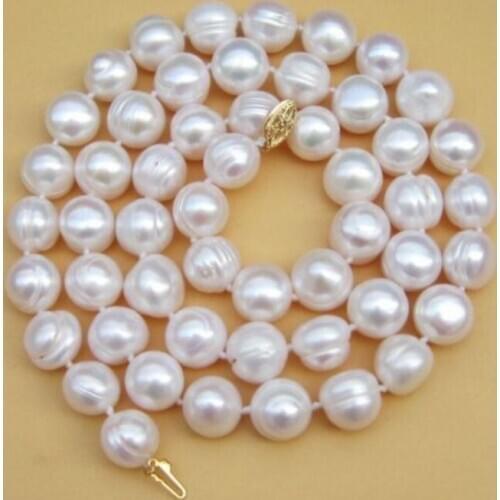 REAL CLASSIC +++ 10-11MM SOUTH SEA WHITE BAROQUE PEARL NECKLACE 20 INCH 14KGP