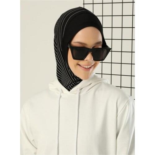 2021 New Fashion Hijab Striped Sport Cap Scarf Long Muslim Shawl Plain Soft Turban Tie Head Wraps African Headband For Women