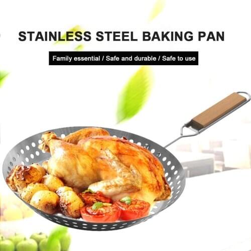 Round hole barbecue tray plates Oil Hole Pan Detachable Handle Cooling Tray Dish Cooking Plate