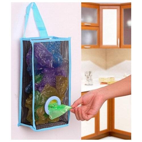 Hanging Mesh Garbage Bag Organizer Dispenser Kitchen Wall Mount Reusable Grocery Bags Holder Net Trash Bag Storage