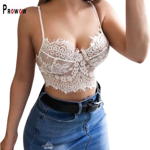 Prowow Sexy Womens Camis Lace Flower Short Corset Top Clothes Spring Summer Basic Tank Tops Black White Blus Plus Size