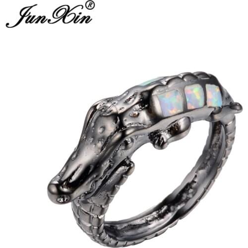 Size 6/7/8/9 Women Fashion Rainbow Opal Rings 10KT Black Gold Filled Cute Crocodile Shape Engagement Ring New Arrival