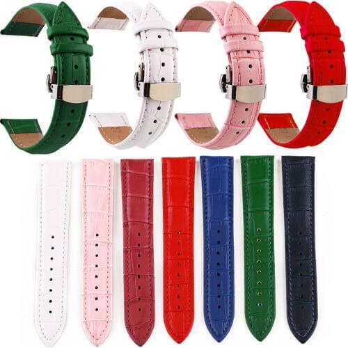 Crocodile Pattern Watchstrap 12 13 14 15 16 17 18 19 20 21 22 24mm Genuine Leather Watch Band Metal Butterfly Buckle Wrist Belt