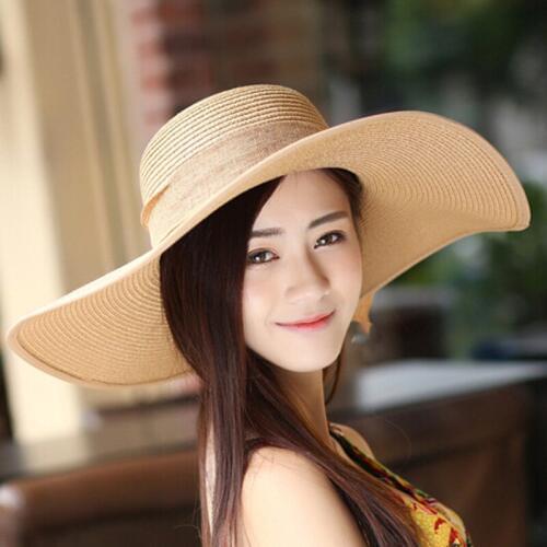 Wide Brim Hat Summer Sunshade Women Beach Holiday Sun Hats Straw Sun Protection Cool Cap Fashion and Beautiful Visors Caps H049