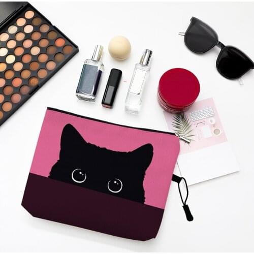 Cute Black Cat Cats Footprints Cosmetic Bag Cases Makeup Bag Animal Pattern Women Combination Gift Organizer Bag Travel School