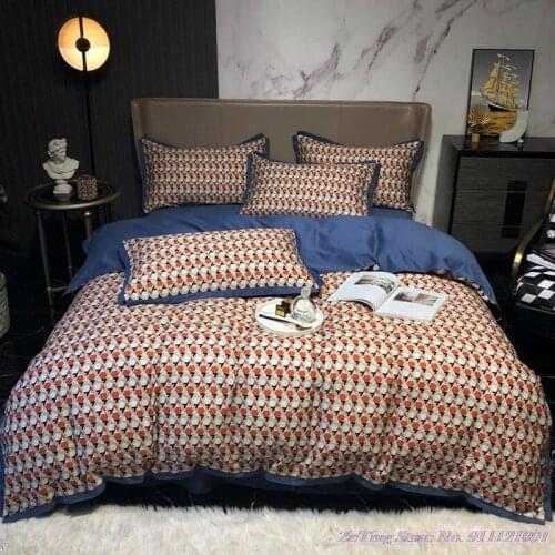 Blue 4pcs Bedding Set Light Luxury Nordic Style Light Brushed 100% Pure Cotton 60 Long-Staple Cotton Modern American HomeTextile