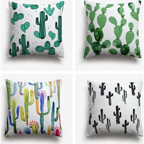 Sweetenlife Cactus Pattern Cushion Cover Eco-Friendly White Linen Material Pillow Case Home Decor High Quality Cushion For Chair