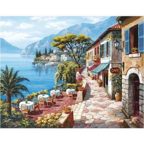 Needlework for embroidery DIY French DMC High Quality - Counted Cross Stitch Kits 14 ct Oil painting - Overlook Cafe II
