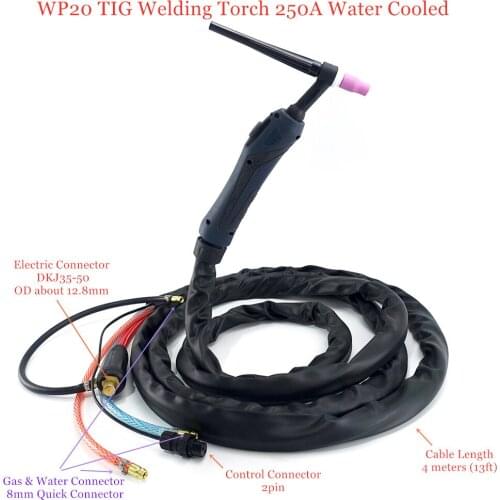 WP20 TIG Welding Torch 250A Gas Electric Cable Hose 4M 8mm Quick Euro Connector 13FT Water Cooled Series TIG Welder