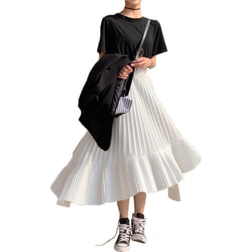 Summer New Women Skirt Irregular High Waist Pleated Skirt Midi Falda Mujer Moda 2019 Ruffle Korean Satin Long Runway Saia f732