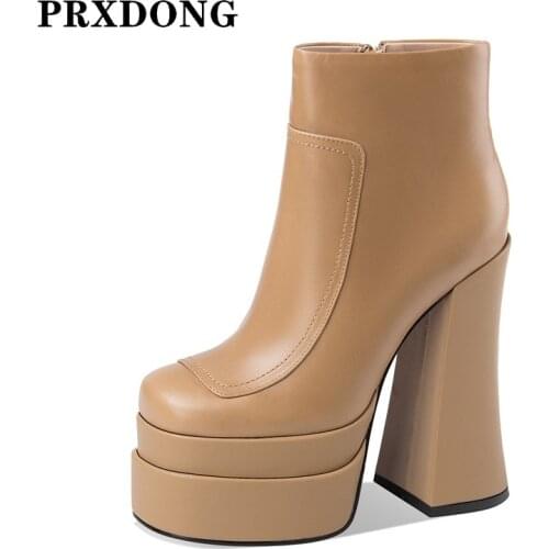 Women Boots New Fashion Genuine Leather Chunky High Heels Thick Platform Autumn WInter Warm Shoes Woman Dress Party Ankle Boots