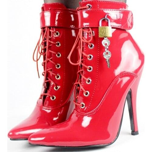 Women Sexy High Heel Boots Lace Up Nightclub Pointed Toe Shoes Lock SM Plus Size Black Pink Custom Made Colors New