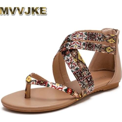 MVVJKEWomens Sandals Vintage Cross-tied Falt Sandals Roman Style Lightweight Zipper Sandals for Ladies 2021 New