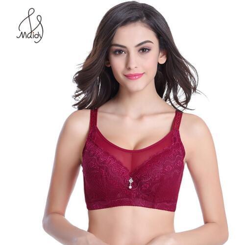 Women Full Coverage Brassiere Lace Bra Vest Plus Size 36-42 C D Sexy Thin Cotton Cup Plump Big Push Up Gather Adjustment