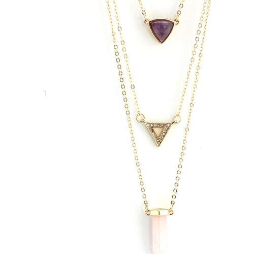 Punk Bullet Pendant Necklace Female Multilayer 2019 Gift Natural Stone Triangle Crystal Long Necklace Women Collar Sne160105