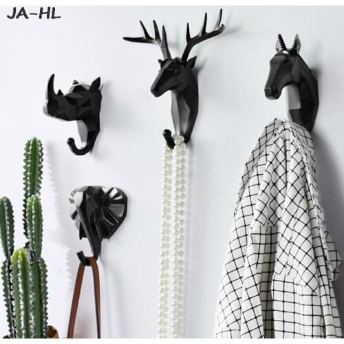 1Pc Multifunctional Wall Punch-free Home Storage Deer Head Key HangerNordic Resin Animal Decoration Hanging Coat Hook
