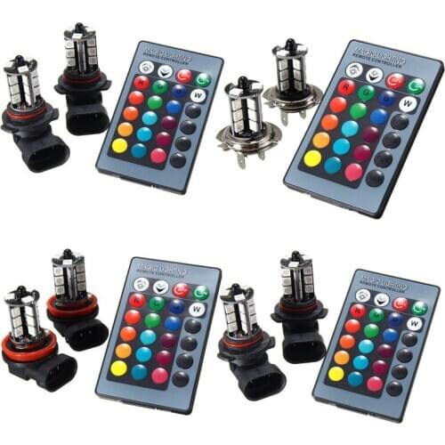 2pcs 9005/9006 Auto Headlight Fog/Driving Light Lighting Parking Bulb-5050 RGBW LED 27SMD with 24 Keys Remote Control