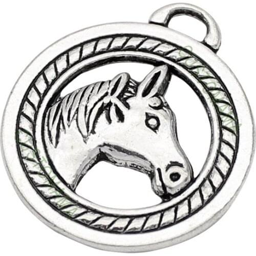 20pcs-Antique Silver 2 Sided Horse Head Charm Pendant, Jewelry Accessories 28x25mm