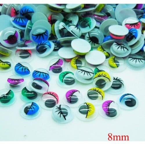500pcs/lot Round Random mixed Color With the Eyelashes Eye Activities Moving Eyes Plastic Eyes For Doll Toy 8mm