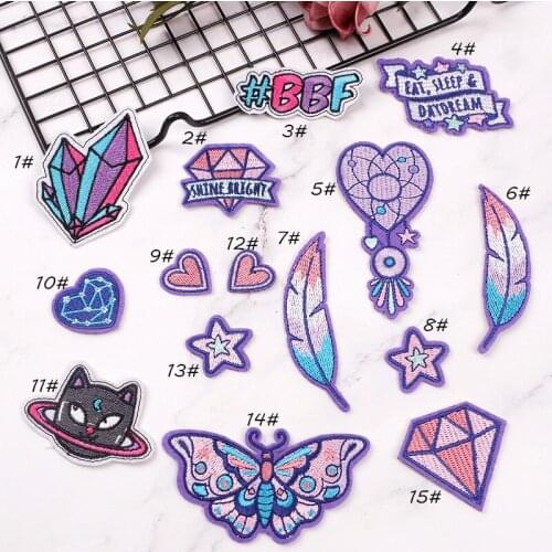 Diamond Feather Blingbling Iron On Patches Sewing Embroidered Applique for Jacket Clothes Stickers Badge DIY Apparel Accessories
