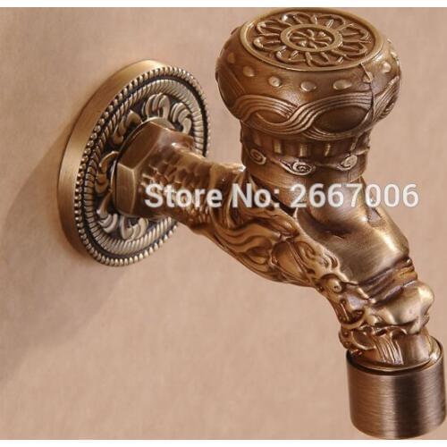 Free Shipping Promotional Short Shape Antique bronze Dragon carved Tap Garden Bibcock washing machine faucet Outdoor Tap GI124