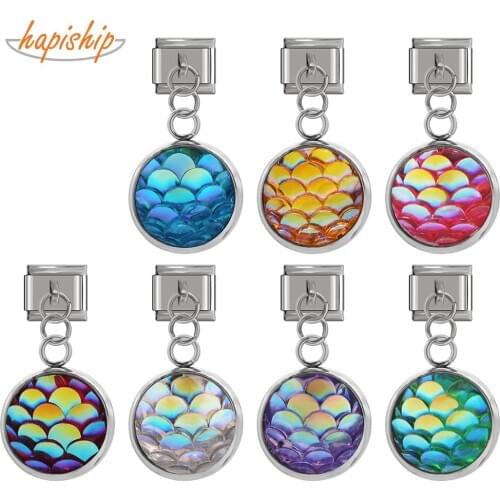 Hapiship 2021 New Original Daisy 10mm Round Fish Scales Italian Charm Link Fit 9mm Bracelet Stainless Steel Jewelry Making DJ166