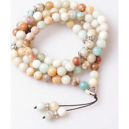 8mm Amazonite Natural beads with Alloy charm Shape 99 Prayer Beads Long Necklace Rosary Yoga for women Chain Long about 78cm