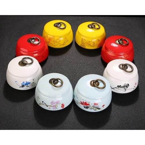 Tea Caddy Ceramic Portable Small Tea Box Moisture-proof Mini Travel Storage Sealed Jar Household Porcelain Furnishings Art Decor