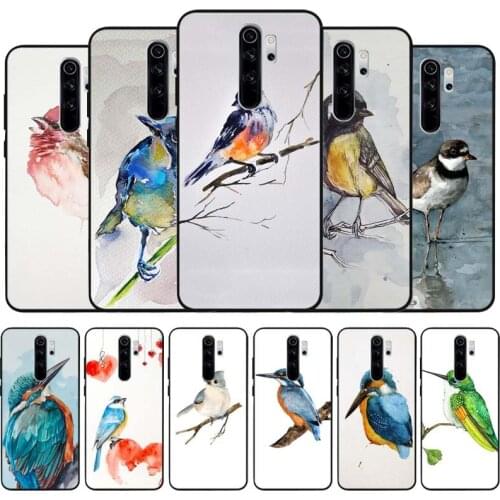 The Bird Watercolor Painting black Silicone Phone Case For Redmi note 9 8 7 Pro S 8T 7A Cover