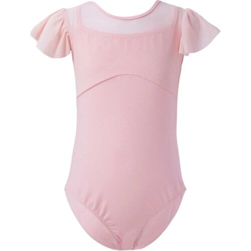 Kids Girls Professional Ballet Leotards Ballet Dance Wear Cotton Mesh Patchwork Bowknot Hollow Back Gymnastics Leotard Jumpsuit