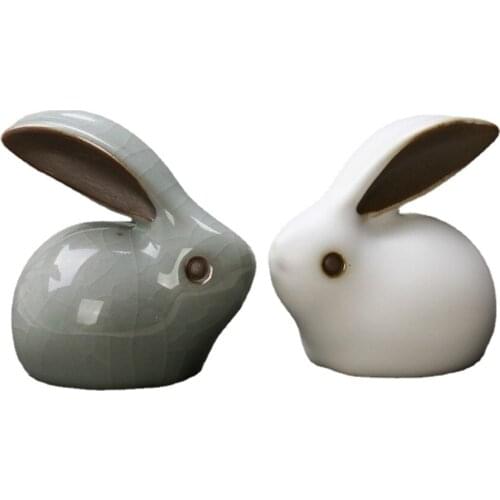 Home Decor crafts Ge kiln rabit statues and Ru kiln pet tea ornaments cute ceramic rabbits Figurines