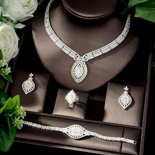 HIBRIDE Gorgeous Micro Inlay Full Small Flower Jewelry Set Geometric Cubic Zirconia Women Wedding Jewelry Sets for Brides N-539
