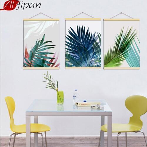 Atfipan Framed Nordic Painting Colorful Tropical Leaves Watercolor Wall Art Print Poster Canvas Pictures For Living Room Decor