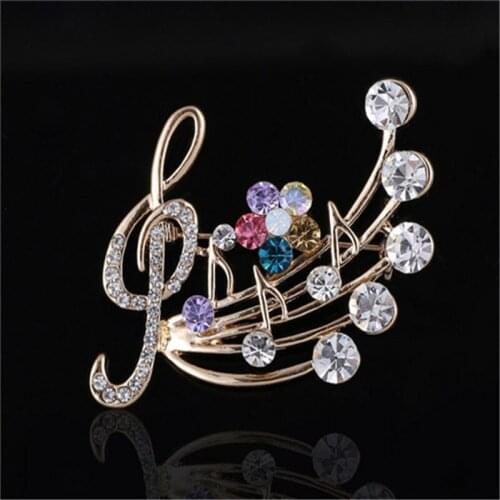 Classic Girls Musical Note Brooches High-Grade Lovely Imitation Crystal Dress Collocation Brooches Wholesale